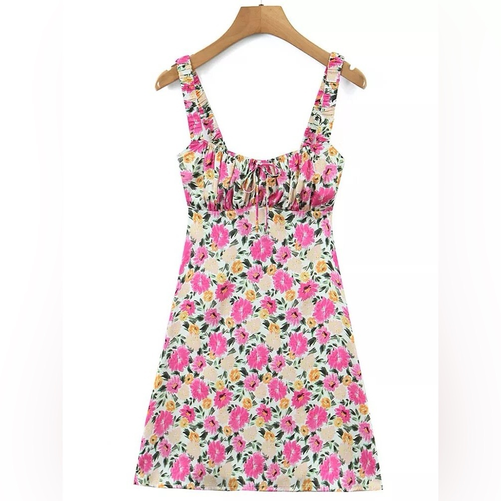 For Love & Lemons June Mini Dress Small Pink Floral Open Back Sundress